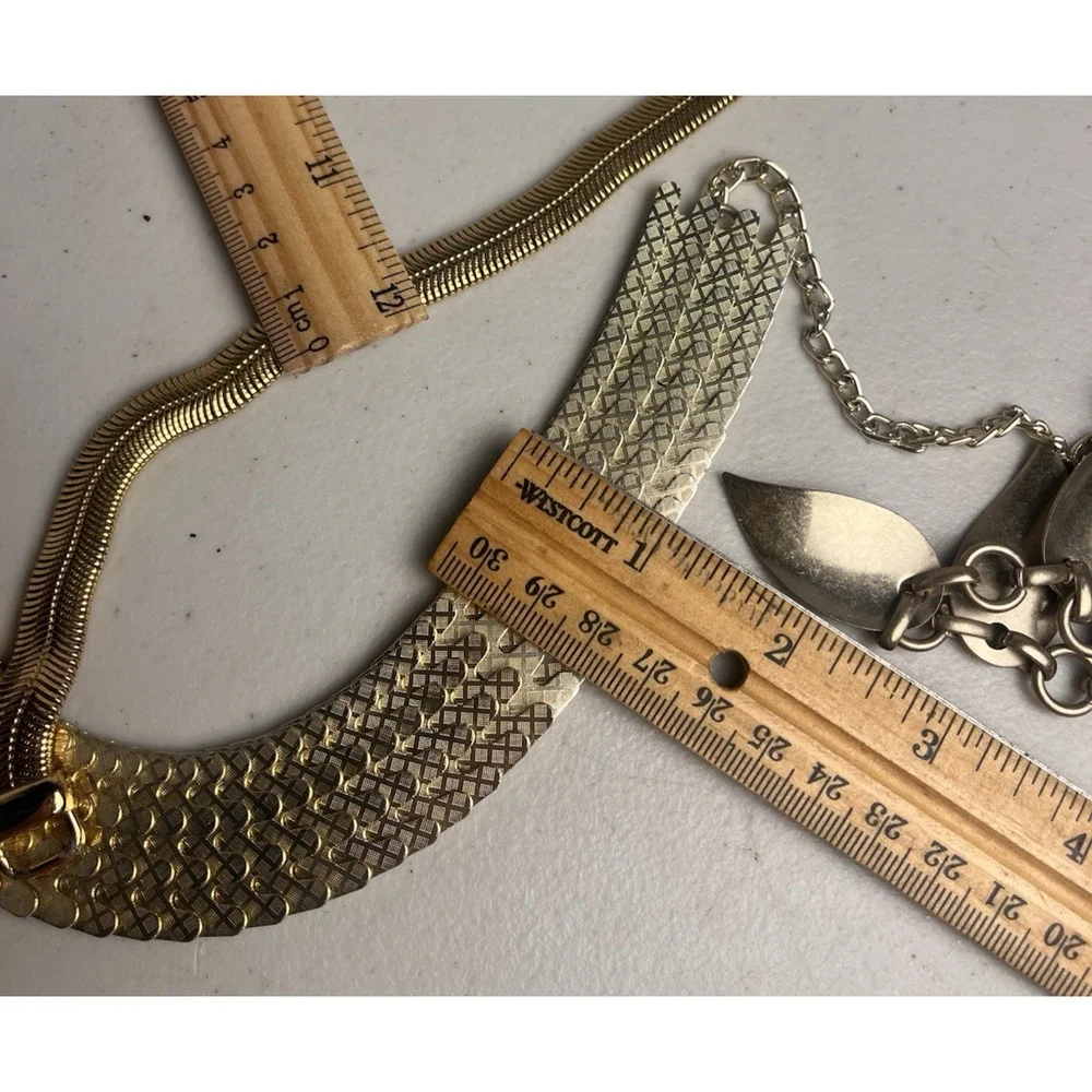 Gold Tone Snake Chain Necklace Collar Fringe Bib Leaf Vintage Estate Jewelry Lot